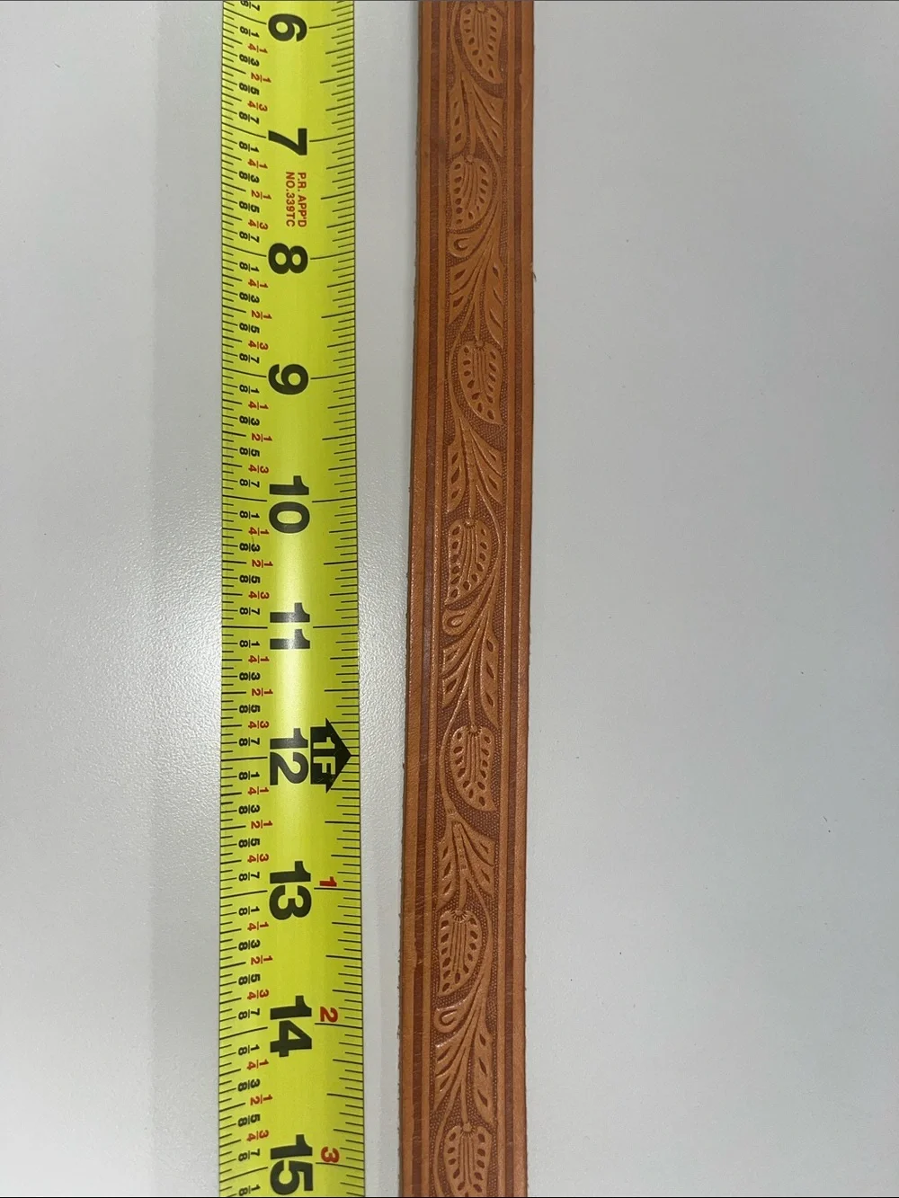 Source Unknown Tooled Leather Belt - Tan with Silver Tone Hardware